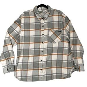 Salty Crew Shore Break Flannel Shirt Grey White Rust Plaid Cotton Size Medium